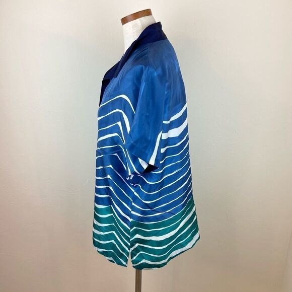 Lafayette 148 New York Blue Striped Silk Sheer Shirt - Picture 4 of 6